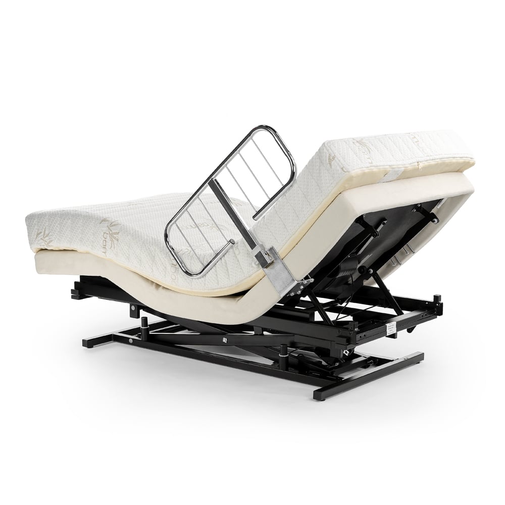 Supernal 3 side/front angle bed frame & mattress, left angle with rail