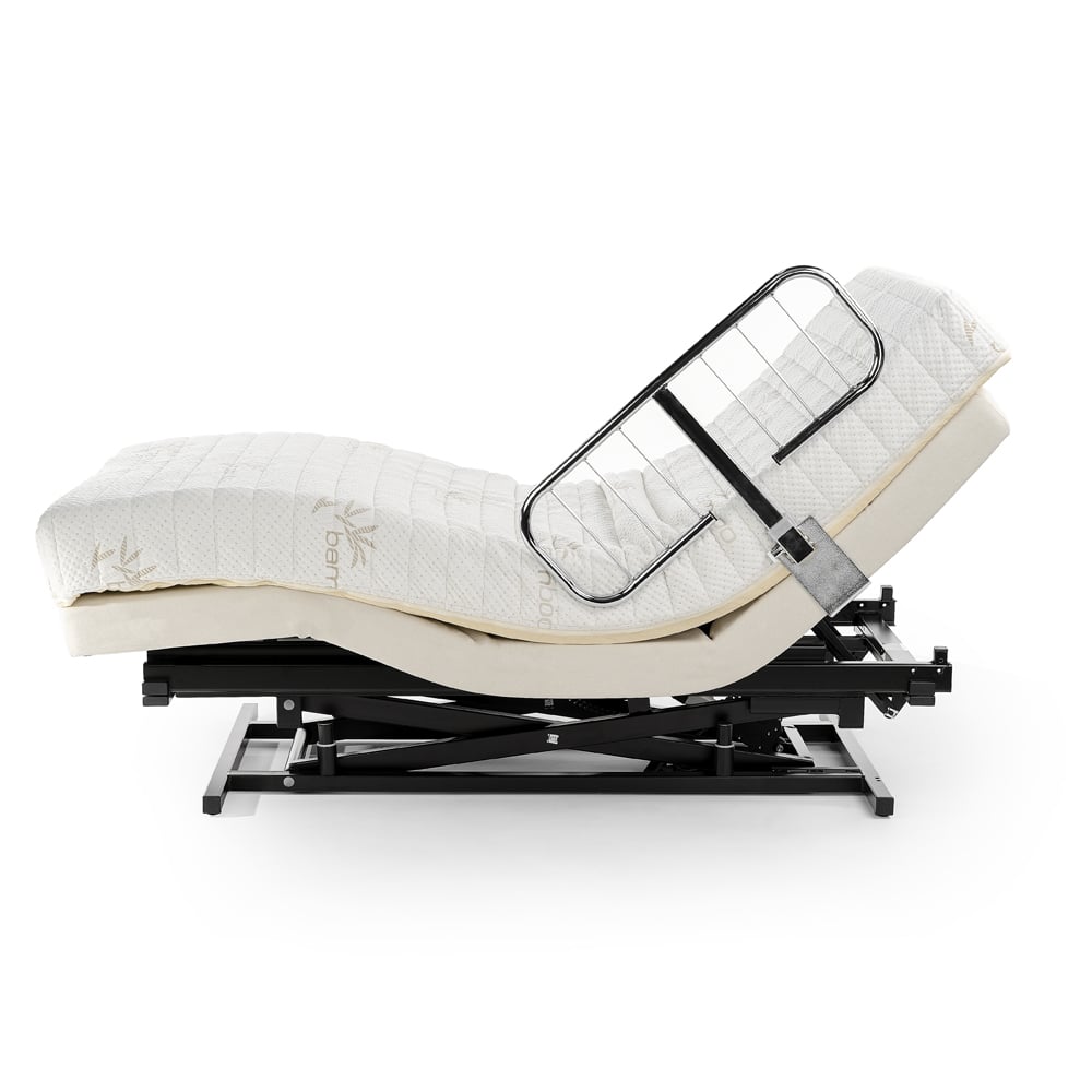 Supernal 3 front view of bed frame & mattress with rail