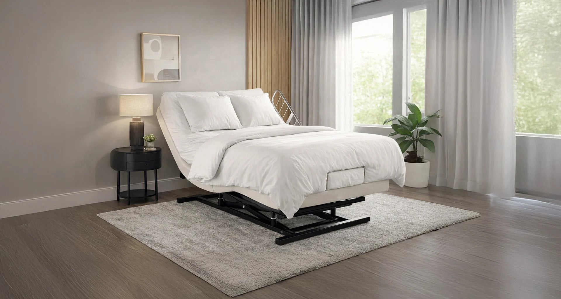 Supernal 3 front view of bed frame & mattress with rail